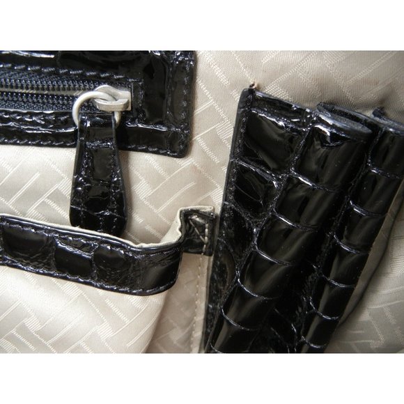 COLE HAAN BLACK Faux CROC PATENT LEATHER LAPTOP SHOULDER TOTE BAG 16"X11"X2.5" - Picture 11 of 13